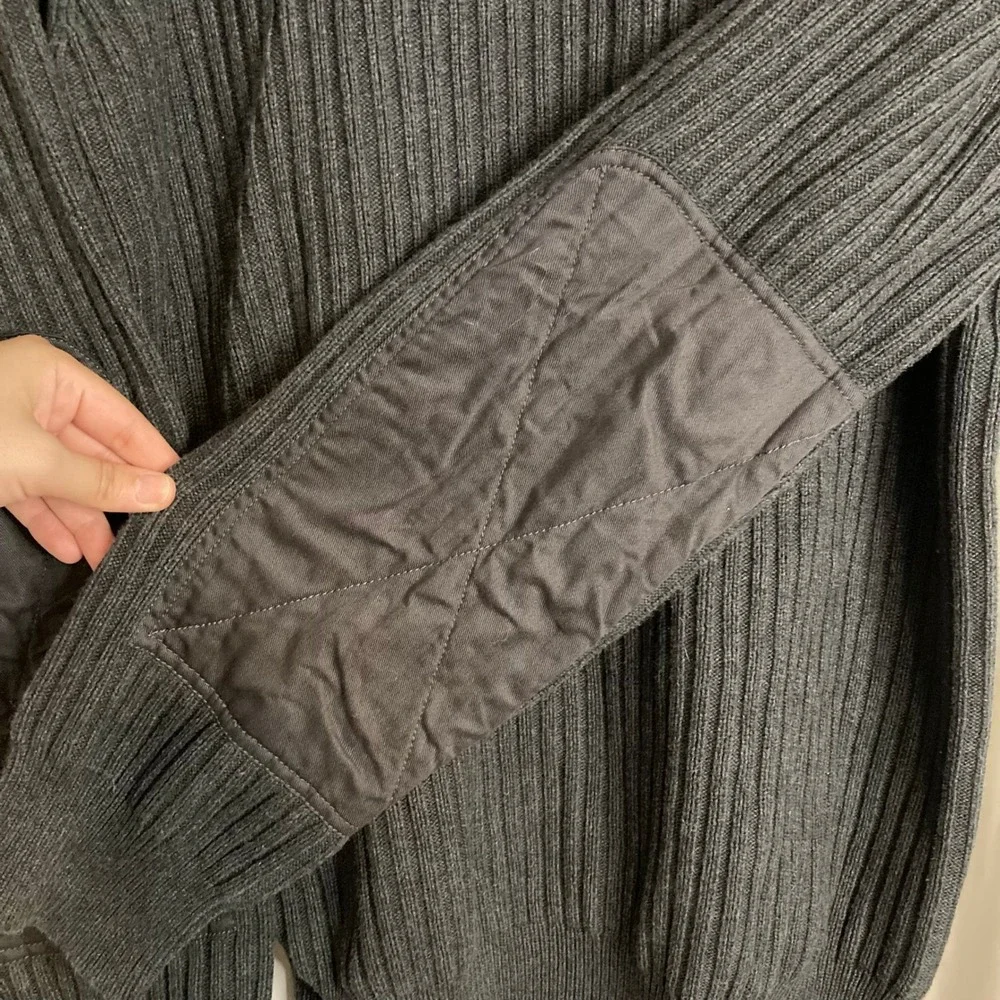 VTG Nautica Jeans Commando Sweater Gray Ribbed Elbow Patch XXL Military Tactical